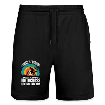 Motocrossfahrer Geschenke Motocross Biker Sprüche - Stanley/Stella Unisex Bio Joggingshorts Trainer  - Schwarz - Vorne - Nik (191cm) & Marisol (170cm)