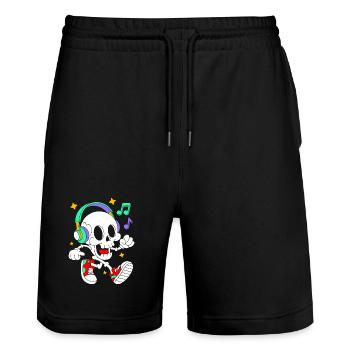 Music Loving Skeleton with Headphones - Stanley/Stella Trainer Unisex Organic Jogging Shorts - black - Front - Nik (191cm) & Marisol (170cm)