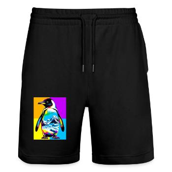 penguin - Stanley/Stella Trainer Unisex Organic Jogging Shorts - black - Front - Nik (191cm) & Marisol (170cm)