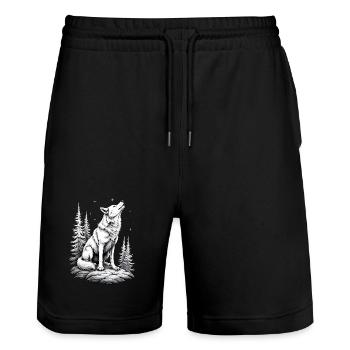Wolf Drawing Sketch Illustration Black White - Stanley/Stella Trainer Unisex Organic Jogging Shorts - black - Front - Nik (191cm) & Marisol (170cm)