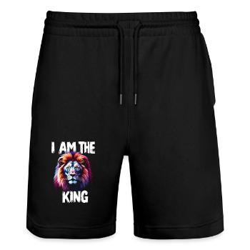I am the King Lion - Stanley/Stella Trainer Unisex Organic Jogging Shorts - black - Front - Nik (191cm) & Marisol (170cm)