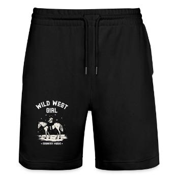 MUSIQUE COUNTRY WILD WEST GIRL - Short de jogging bio TRAINER Stanley/Stella unisexe - noir - Devant - Nik (191cm) & Marisol (170cm)