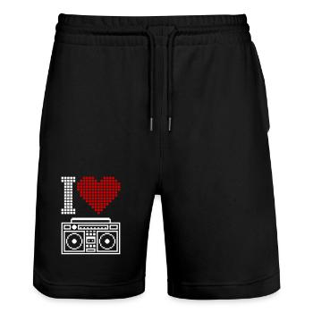 I Love Ghettoblaster – 80s Old School Music - Stanley/Stella Trainer Unisex Organic Jogging Shorts - black - Front - Nik (191cm) & Marisol (170cm)