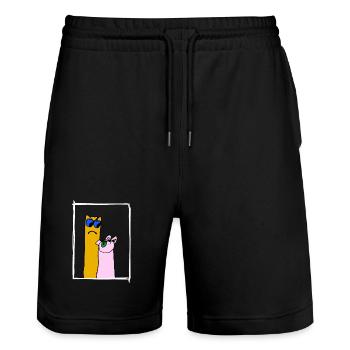pig vs french fries - Stanley/Stella Unisex Bio Joggingshorts Trainer  - Schwarz - Vorne - Nik (191cm) & Marisol (170cm)