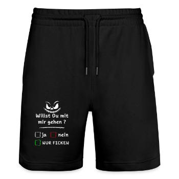 Willst Du mit mir gehen? ja nein nur ... - Stanley/Stella Unisex Bio Joggingshorts Trainer  - Schwarz - Vorne - Nik (191cm) & Marisol (170cm)