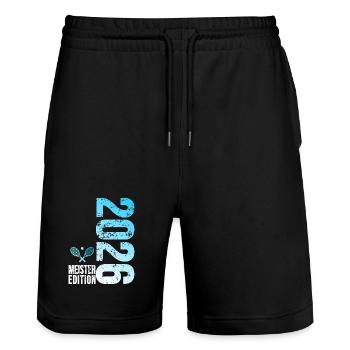 Tennis Meister Edition 2026 in blau weiß - Stanley/Stella Unisex Bio Joggingshorts Trainer  - Schwarz - Vorne - Nik (191cm) & Marisol (170cm)