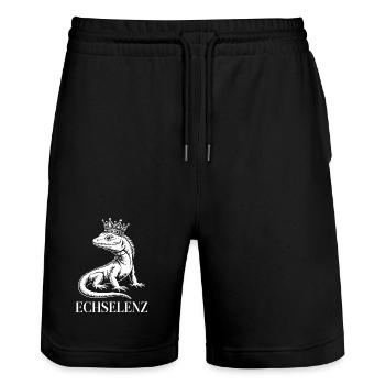Echselenz Lustige Echse - Stanley/Stella Unisex Bio Joggingshorts Trainer  - Schwarz - Vorne - Nik (191cm) & Marisol (170cm)