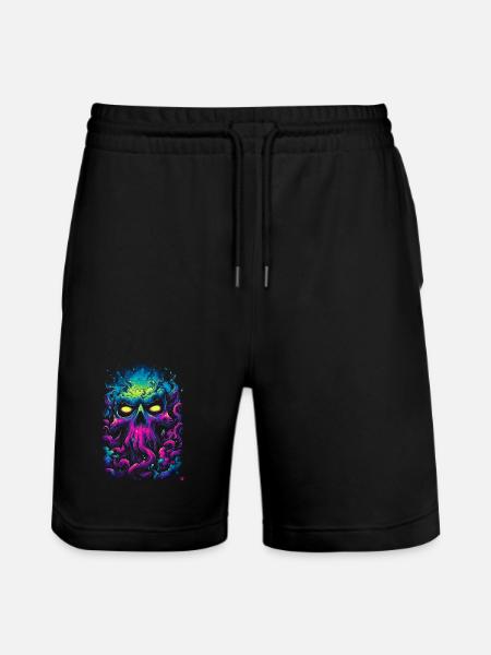 Neon skull in a sea of fog - Stanley/Stella Trainer Unisex Organic Jogging Shorts - black