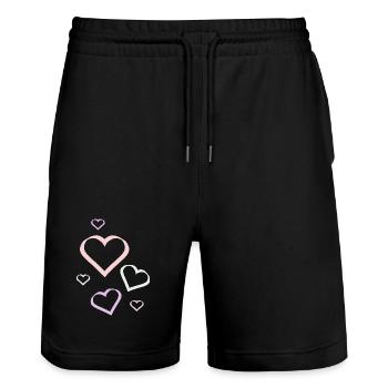 Herz pastell Muster Herzmuster Geschenk  - Stanley/Stella Unisex Bio Joggingshorts Trainer  - Schwarz - Vorne - Nik (191cm) & Marisol (170cm)