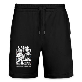 Bigfoot Travel Agent – Urban Legends Humor - Stanley/Stella Trainer Unisex Organic Jogging Shorts - black - Front - Nik (191cm) & Marisol (170cm)