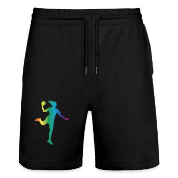 Handball Silhouette - Stanley/Stella Unisex Bio Joggingshorts Trainer  - Schwarz - Vorne - Nik (191cm) & Marisol (170cm)