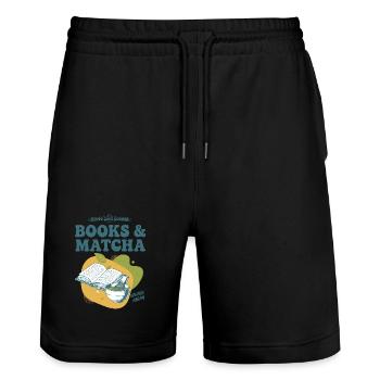 Books And Matcha Kyoto Cafe Corner Whisk Away - Stanley/Stella Trainer Unisex Organic Jogging Shorts - black - Front - Nik (191cm) & Marisol (170cm)