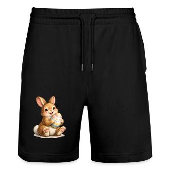 Häschen mit Osterei Illustration - Stanley/Stella Unisex Bio Joggingshorts Trainer  - Schwarz - Vorne - Nik (191cm) & Marisol (170cm)