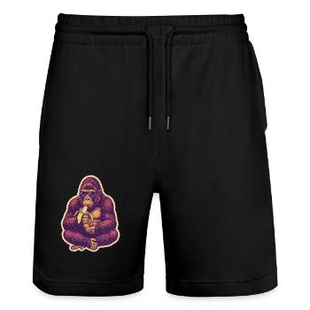 Gorilla Mit Sonnenbrille Isst Banane - Stanley/Stella Unisex Bio Joggingshorts Trainer  - Schwarz - Vorne - Nik (191cm) & Marisol (170cm)