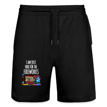 Pyro Lustiger Spruch Feuerwerk Silvester - Stanley/Stella Unisex Bio Joggingshorts Trainer  - Schwarz - Vorne - Nik (191cm) & Marisol (170cm)