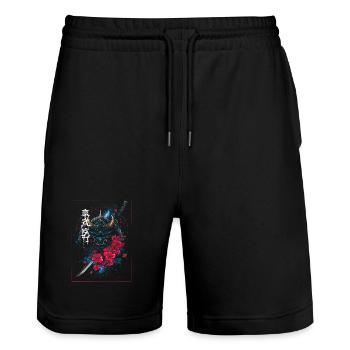 Oni - Japanese Demon Samurai - Stanley/Stella Trainer Unisex Organic Jogging Shorts - black - Front - Nik (191cm) & Marisol (170cm)