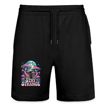 Stay Strange Mushroom Art - Stanley/Stella Trainer Unisex Organic Jogging Shorts - black - Front - Nik (191cm) & Marisol (170cm)