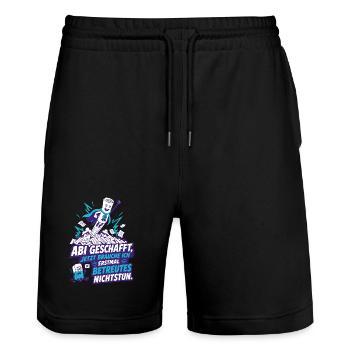 Betreutes Nichtstun nach Abi - Stanley/Stella Unisex Bio Joggingshorts Trainer  - Schwarz - Vorne - Nik (191cm) & Marisol (170cm)