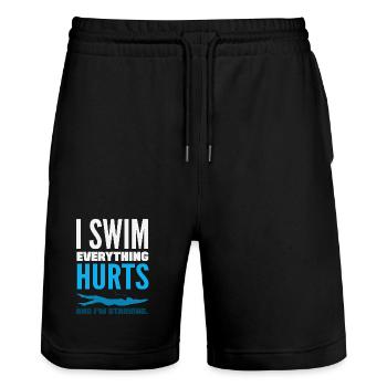 Dictons drôles de nageurs et conception de clubs de natation - Short de jogging bio TRAINER Stanley/Stella unisexe - noir - Devant - Nik (191cm) & Marisol (170cm)