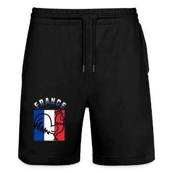Hahn und Trikolore: Art Frankreich - Stanley/Stella Unisex Bio Joggingshorts Trainer  - Schwarz - Vorne - Nik (191cm) & Marisol (170cm)
