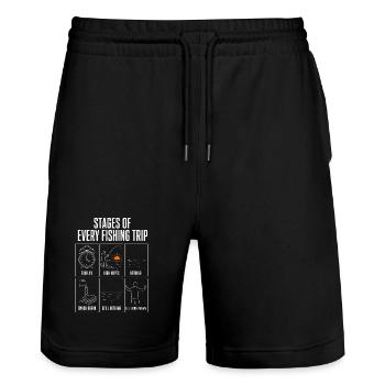 Stages Of Every Fishing Trip Funny Angler Motif - Stanley/Stella Trainer Unisex Organic Jogging Shorts - black - Front - Nik (191cm) & Marisol (170cm)