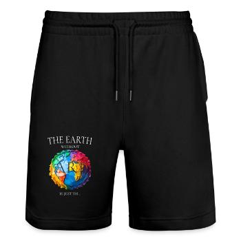 The Earth Without Art - Stanley/Stella Trainer Unisex Organic Jogging Shorts - black - Front - Nik (191cm) & Marisol (170cm)
