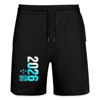 Champion de fléchettes 2026, maillot Kreisliga blanc cyan - Short de jogging bio TRAINER Stanley/Stella unisexe - noir - Devant - Nik (191cm) & Marisol (170cm)