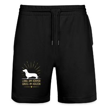 Lang am Körper, Groß im Herzen - Stanley/Stella Unisex Bio Joggingshorts Trainer  - Schwarz - Vorne - Nik (191cm) & Marisol (170cm)