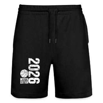 Basketball Meister Edition 2026 in weiß - Stanley/Stella Unisex Bio Joggingshorts Trainer  - Schwarz - Vorne - Nik (191cm) & Marisol (170cm)
