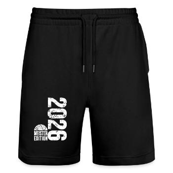 Basketball Meister Edition 2026 in weiß - Stanley/Stella Unisex Bio Joggingshorts Trainer  - Schwarz - Vorne - Nik (191cm) & Marisol (170cm)