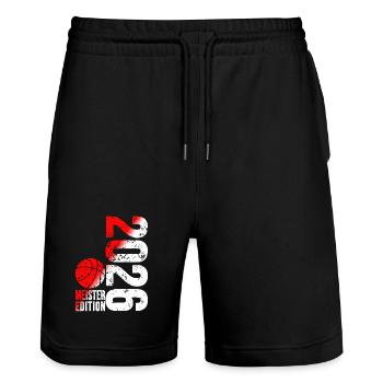 Basketball Master Shirt 2026, red white - Stanley/Stella Trainer Unisex Organic Jogging Shorts - black - Front - Nik (191cm) & Marisol (170cm)