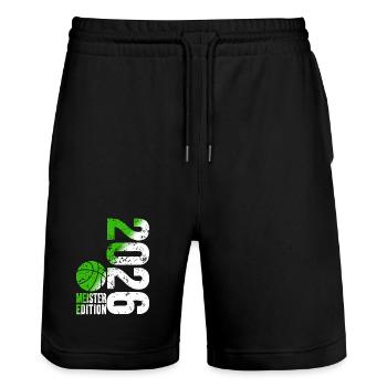Basketball Champion Shirt 2026, green white - Stanley/Stella Trainer Unisex Organic Jogging Shorts - black - Front - Nik (191cm) & Marisol (170cm)