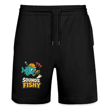 Ça sonne louche, Détective Fish - Short de jogging bio TRAINER Stanley/Stella unisexe - noir - Devant - Nik (191cm) & Marisol (170cm)
