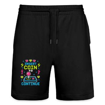 Insert Coin To Continue Retro Gaming - Stanley/Stella Trainer Unisex Organic Jogging Shorts - black - Front - Nik (191cm) & Marisol (170cm)