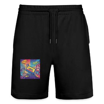 90er-Vibes: Comic-Kassette im Retro-Look - Stanley/Stella Unisex Bio Joggingshorts Trainer  - Schwarz - Vorne - Nik (191cm) & Marisol (170cm)
