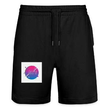 80s Vibes - Retro Revival - Stanley/Stella Trainer Unisex Organic Jogging Shorts - black - Front - Nik (191cm) & Marisol (170cm)