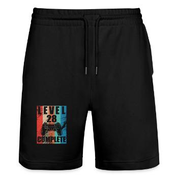 Level 28 complete - Stanley/Stella Trainer Unisex Organic Jogging Shorts - black - Front - Nik (191cm) & Marisol (170cm)