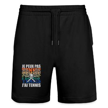 Je Peux Pas J'ai Tennis Idée Cadeau Drôle Homme - Short de jogging bio TRAINER Stanley/Stella unisexe - noir - Devant - Nik (191cm) & Marisol (170cm)