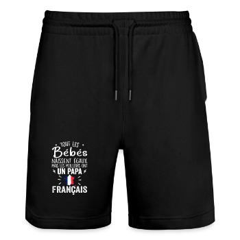 Bébés égaux meilleurs ont un papa Francais - Short de jogging bio TRAINER Stanley/Stella unisexe - noir - Devant - Nik (191cm) & Marisol (170cm)