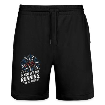 Pyrotechniker Feuerwerk Pyrotechnik - Stanley/Stella Unisex Bio Joggingshorts Trainer  - Schwarz - Vorne - Nik (191cm) & Marisol (170cm)