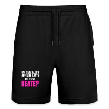 Bist du etwa Beate? - Stanley/Stella Unisex Bio Joggingshorts Trainer  - Schwarz - Vorne - Nik (191cm) & Marisol (170cm)