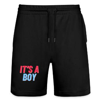 It s a Boy - Es ist ein Junger - Geburt Reveal - Stanley/Stella Unisex Bio Joggingshorts Trainer  - Schwarz - Vorne - Nik (191cm) & Marisol (170cm)