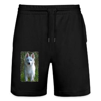 white angel - Stanley/Stella Trainer Unisex Organic Jogging Shorts - black - Front - Nik (191cm) & Marisol (170cm)