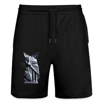Graue Origamikatze, futuristisch von vorne - Stanley/Stella Unisex Bio Joggingshorts Trainer  - Schwarz - Vorne - Nik (191cm) & Marisol (170cm)
