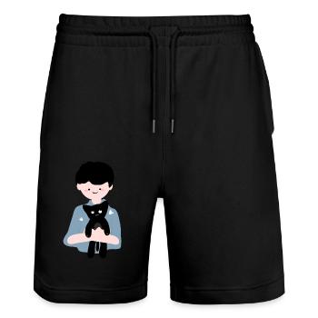Katze sitzt in menschlicher Handfläche4 - Stanley/Stella Unisex Bio Joggingshorts Trainer  - Schwarz - Vorne - Nik (191cm) & Marisol (170cm)