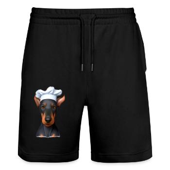 Doberman Restaurateur Chien Cuisiniers Doberman Chiot - Short de jogging bio TRAINER Stanley/Stella unisexe - noir - Devant - Nik (191cm) & Marisol (170cm)
