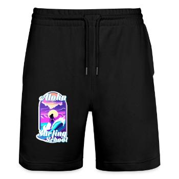 Aloha Surfing School - Retro Vintage - Stanley/Stella Trainer Unisex Organic Jogging Shorts - black - Front - Nik (191cm) & Marisol (170cm)