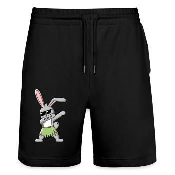 DAB TANZ HASE T-SHIRT - Stanley/Stella Unisex Bio Joggingshorts Trainer  - Schwarz - Vorne - Nik (191cm) & Marisol (170cm)