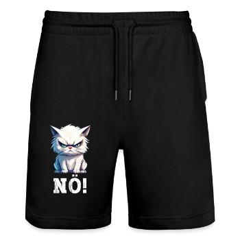 Nö Einfach Nö No Nein Katze Kater Lustig Spruch - Stanley/Stella Unisex Bio Joggingshorts Trainer  - Schwarz - Vorne - Nik (191cm) & Marisol (170cm)