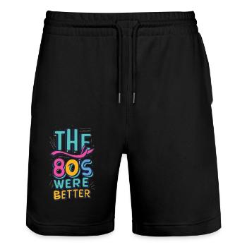 The 80s were better - Stanley/Stella Trainer Unisex Organic Jogging Shorts - black - Front - Nik (191cm) & Marisol (170cm)